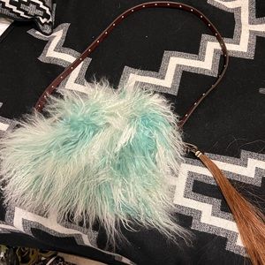 Espuela wooly long wool turquoise purse muff combo used once